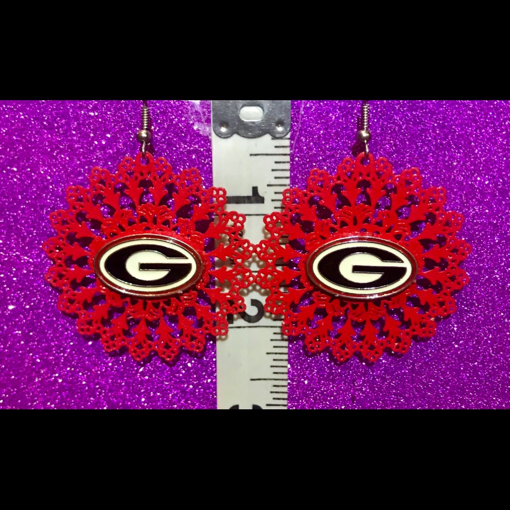 Georgia Bulldogs Red Filigree Starburst Earrings